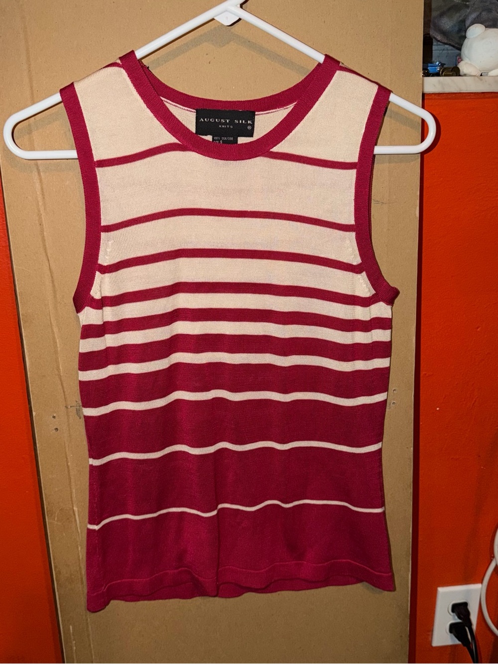 August Silk Women's Red and Cream Striped Sleeveless Knit Top